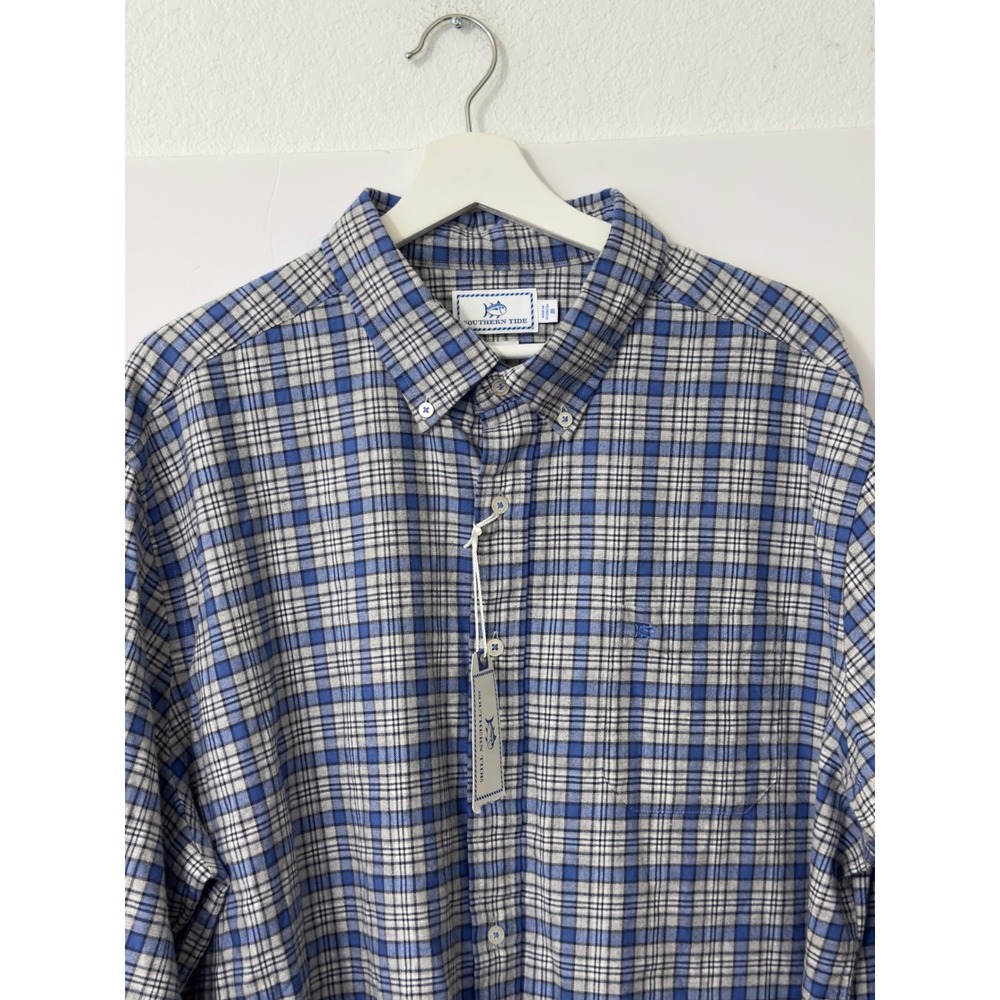 Southern Tide Men's Plaid Flannel Long Sleeve Button Down Shirt Blue Coastal